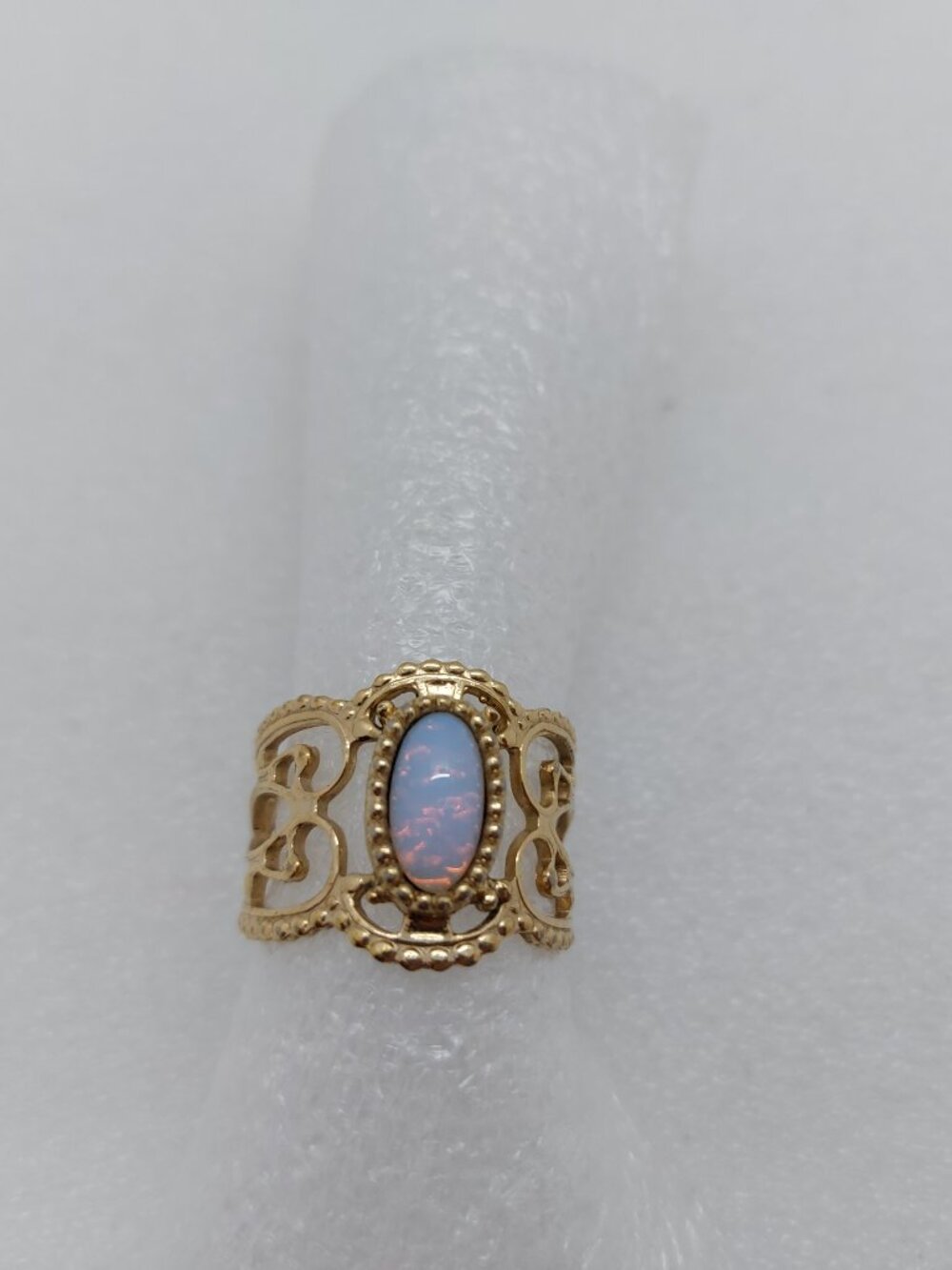 Vintage Coventry Gold Tone Filigree Ring Opal Stone